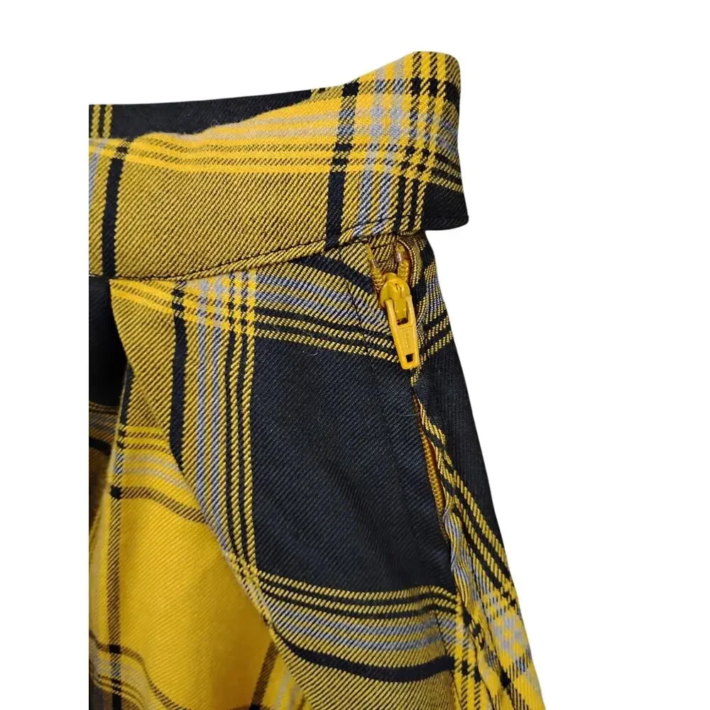 Harry Potter Hufflepuff Pleated Skirt Size XL Yellow and Black Plaid Side Zipper